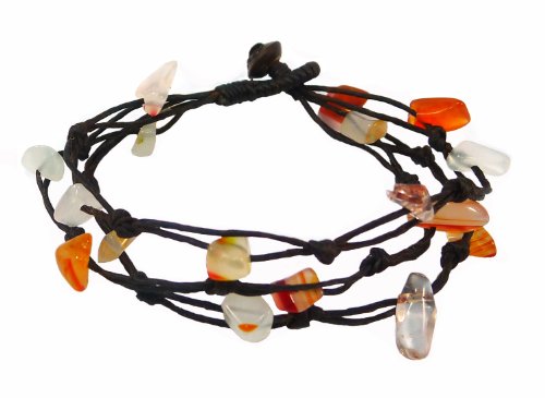Bijoux de JaHandwoven Carnelian Chip Bead Wax Cord Strand Bracelet 7.0 Inches