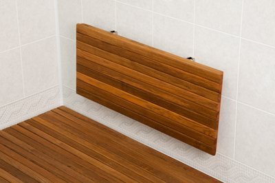 SeaLux Wall Mount 30" x 13" Folding Shower Teak Bench in Teak Board for Boat, Shower Room, Steam and Sauna Room