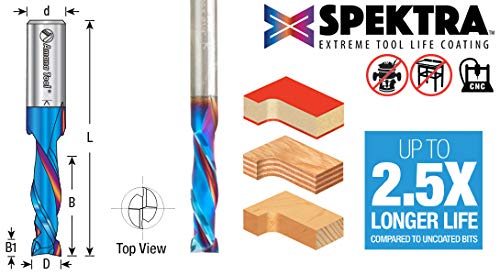Amana Tool 46350-K CNC SC Spektra Extreme Tool Life Coated Mortise Compression Spiral 1/4 D x 1 CH 1/4 SHK 2-1/2 Inch Long 2 Flute Router Bit - Image 3