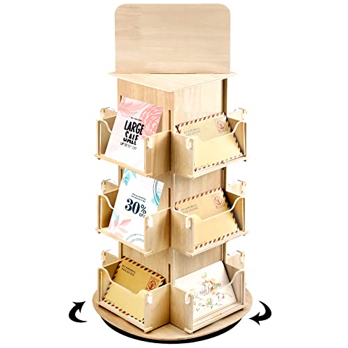 Rotating Display Stand 3 Tier Wood Rotating Rack 4 Sided Display Rack Counter Top Spinner
