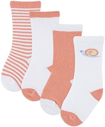 Purforlove Baby Soft Cotton Socks for Unisex Newborn to Toddler Cartoon Animal Stripe Solid Assorted 4-Pack (L,1-3 years, Orange Snail)