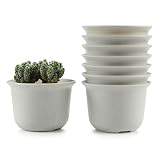 T4U 5 Inch Plastic Round Plant Pot/Cactus Flower Pot/Container Grey Set of 8,Seeding Nursery Planter Pot with Drainage for Flowers Herbs African Violets Succulents Orchid Cactus Indoor Outdoor