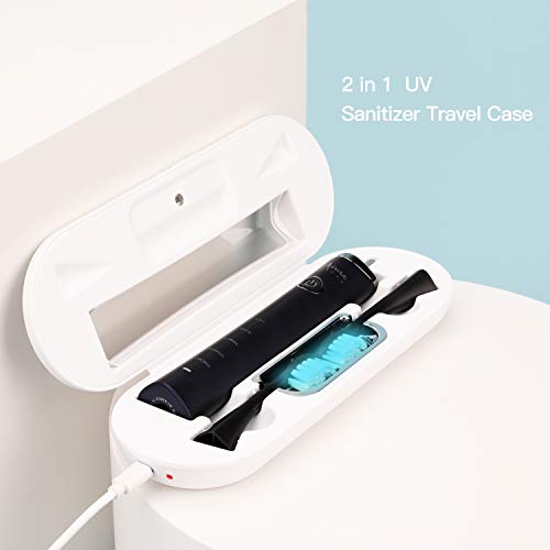 Sonic Electric Toothbrush with UV Sanitizer Travel Case,Wireless Rechargeable Sterilizer Powered Tooth Brushes for Adults, 5 Optional Modes, 2 Mins Smart Timer, USB Fast Charging & Replace (Blue)