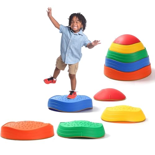 Abley Kids Balance Stepping Stones Set | Non-Slip Sensory River Stones for Gross Motor Skill Training | Montessori Obstacle Course Toys for Indoor & Outdoor Active Play