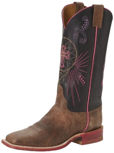 Justin Boots Women's U.S.A. Bent Rail Collection 13" Boot Wide Square Double Stitch Toe Leather Outsole,"Old Map" Cow/Fuschia Burst,7 B US