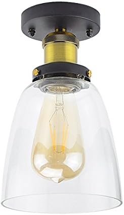 Lysed Semi-Flush Mount Ceiling Light,Industrial Vintage Style Clear Glass Ceiling Lamp for Dining Room Home Decoration