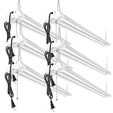 Linkable LED Garage Shop Lights 4ft, 40W 4800 Lumens, 5000K Daylight White, Plug and Play, No Spot Dot, No Glare, ETL Certified, Durable Fixtures with Pull Chain, Daisy Chain Hardware Included, 6 Pack