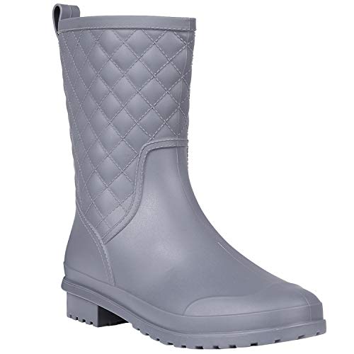 Women's Mid Calf Rain Boots Waterproof Lightweight Garden Shoes Grey - Thumbnail 6