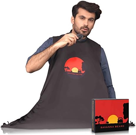 SAVANNA BEARD Next Generation Beard Hair Clippings Catcher - Barber Shop Quality Apron - Strong Suction Cups - Beard Bib with Beautiful Travel Bag & Elegant Package - Perfect Gift for Men