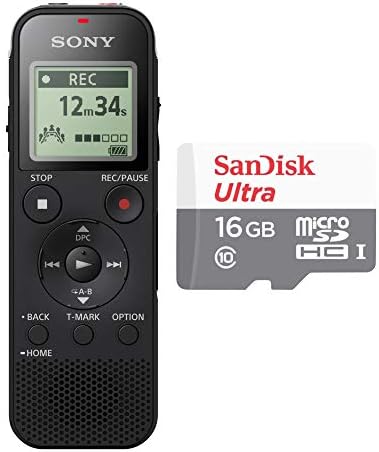 Sony ICD-PX470 Stereo Digital Voice Recorder with Constructed-in USB Voice Recorder and 16GB Class 10 Micro SDHC Card Bundle (2 Gadgets)