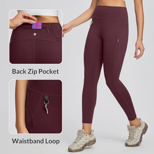 baleaf Women's Hiking Leggings with 3 Pockets Outdoor Gym Pants High Waist Quick Dry