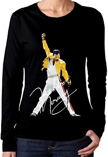NolanO Women's Freddie Mercury Long Sleeve T Shirt Black