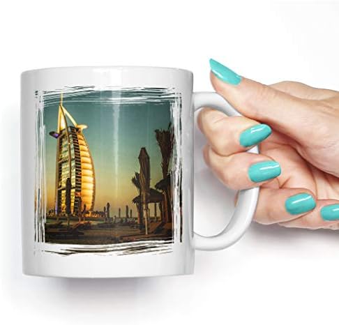 Big Box Art Ceramic Coffee Mug with Burj al Arab Dubai Art Design Print| Artistic Kitchen Décor | Standard Soup or Tea Cup with Artwork Image, White, 11oz