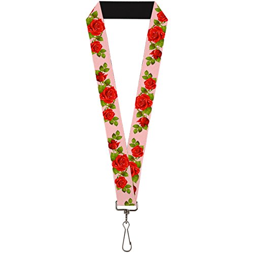 Buckle-Down Lanyard - Rose Trio/Leaves Pink