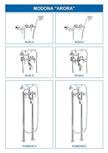 MODONA 6" European Style Tub & Shower Mixer with Porcelain Hand Held Shower Set – Lever Handles - Made of Brass - Thumbnail 4