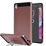 Xperia XA Case With Phone Stand,Ymhxcy [Metal Brushed Texture] Hybrid Dual Layer Full-Body Shockproof Protective Cover Shell For Sony Xperia X A 2016-LS Rose Gold