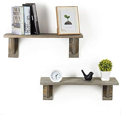 Amazon Com Mygift 24 Inch Rustic Barnwood Gray Wooden Wall Mounted Floating Shelves Set Of 2 Home Kitchen