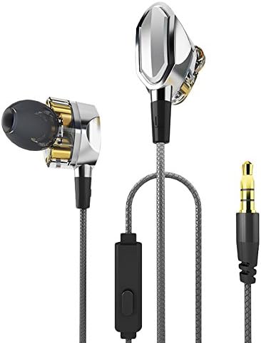 Lonfine Dual Driver Earbuds Super Bass Earbuds with Microphone HIFI Best In Ear Gaming Headphones with 3.5mm Durable Wired Earphones for Apple iOS and Android Headset-SmartPhones Computer PC Table