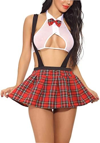 Women Schoolgirl's Outfit Cosplay Uniform Costume Sexy Lingerie Set Top Mini Skirt