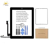 iPad 4 Model A1458, A1459, A1460 Black Screen Replacement Touch Screen Digitizer Glass Assembly Includes Home Button Camera Holder Pre Installed Adhesive Stickers Bezel Frame and Professional Tool Kit