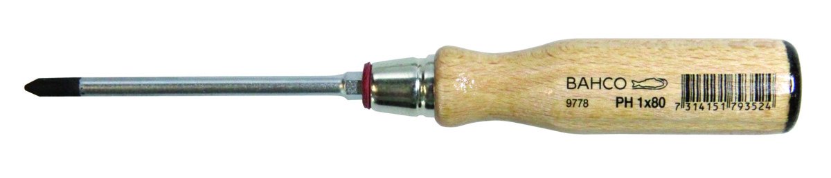 Bahco 9778-1 Screwdriver with Wooden Handle for Ph-1, Silver/Brown, 180 mm