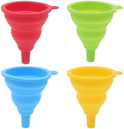 ZICOME 4 Pack Silicone Collapsible Funnel, Red, Blue, Green, Yellow