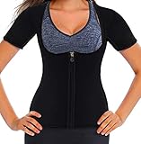 Women Neoprene Sauna Sweat Waist Trainer Vest for Weight Loss Gym Workout Hot Body Shaper Tank Top Shirt with Zipper Plus (Medium, B Black)