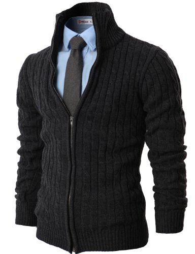 H2h mens casual knitted cardigan zip-up with twisted pa…