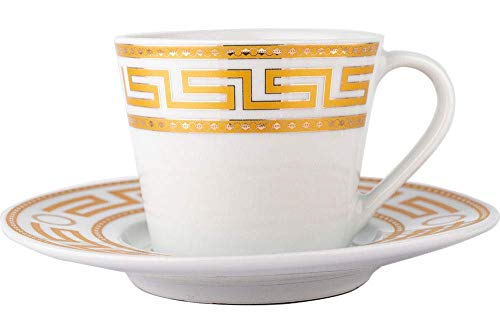 Almina | Türkische Kaffeetassen Set | Mokkatassen | für 6 Personen | Weiß | Gold |