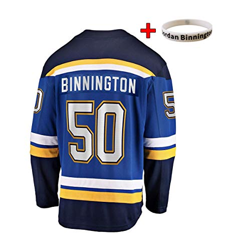 image for Wudu Embroidered Men Youth/Kids 50 Binnington Blues Hockey Jersey Fan 