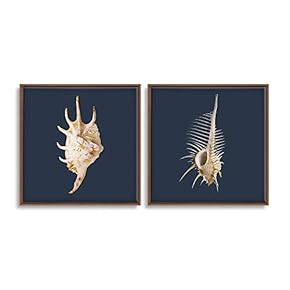 2 Piece Framed Canvas Wall Art for Living Room, Bedroom Conch Theme Canvas Prints for Home Decoration Ready to Hang - 16"x16"x2 Panels