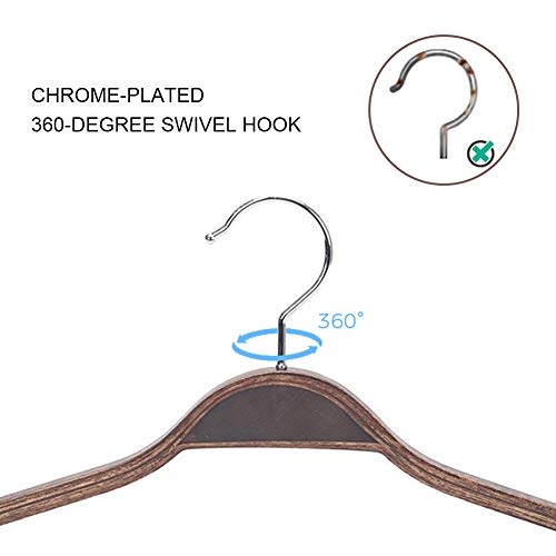 JS HANGER Elegant Wooden Clothes Hangers with Soft Non-Slip Stripes for Coats and Shirts, Retro Finish, 10-Pack