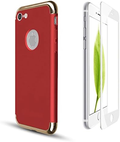 iPhone 7 Case,ACHIC 3 In 1 Slim Fit Electroplate Frame Hard Case with Full Coverage Tempered Glass Screen Protector for Apple iPhone 7 - Red &amp; Gold