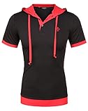 Coofandy Men's Casual Short Sleeve T-shirt Patchwork Hooded Polo Shirts, Black, XX-Large