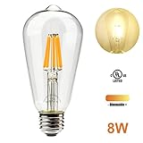 Leadleds 8W Vintage LED Filament Bulb, Edison Style E26 Medium Base, 800 Lumens 2700K Soft White Dimmable, Replace 80 Watt Incandescent Bulb, ST21 Antique Shape