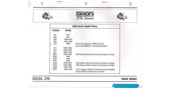 1999 DIXON ZTR MOWERS 3000 SERIES PARTS MANUAL 14 PAGES (867 ...