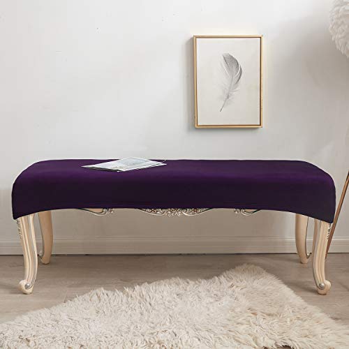 WOMACO Dining Room Bench Covers Stretch Spandex Upholstered Bench Seat Cushion Slipcovers for Kitchen Dining Bench Seat Protector (Purple, Medium) - Thumbnail 2