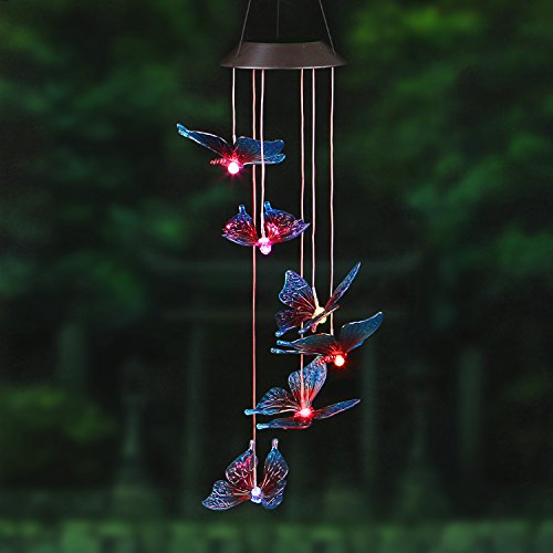 image for AceList Changing Color Solar Power Mobile, Spiral Spinner Windchime Wi
