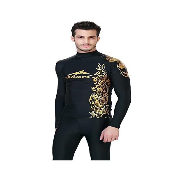 Sbart-Men-Wetsuit-Top-with-Golden-and-White-Pattern-for-Swimming-and-Diving-Black