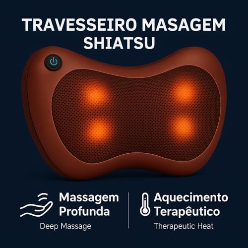Almofada Massageadora Shiatsu com Aquecimento | 4 Pontos de Massagem, Massageador Elétrico, Para Pescoço Costas Pernas e Pés