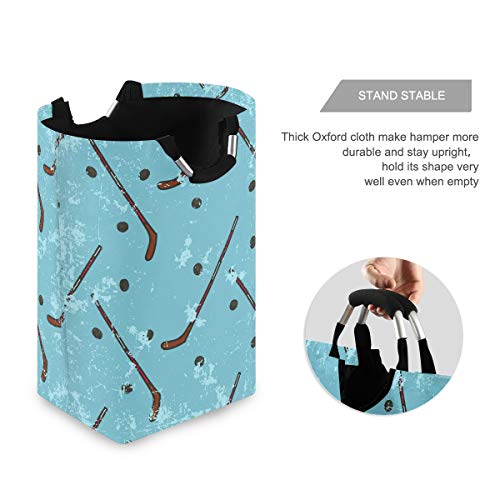 senya Large Storage Basket with Handles Collapsible Organizer Bin Laundry Hamper for Nursery Clothes Toys, Vintage Ice Hockey Blue