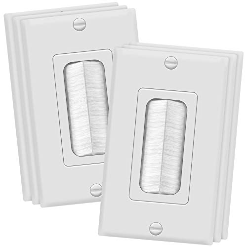 TOPGREENER Bristled Brush Wall Plate Multimedia Pass-Through Insert with Decorator Wall Plate for Low Voltage Cables, Size 1-Gang 4.50" x 2.75", Polycarbonate Thermoplastic, TG8891-6PCS, White 6 Pack
