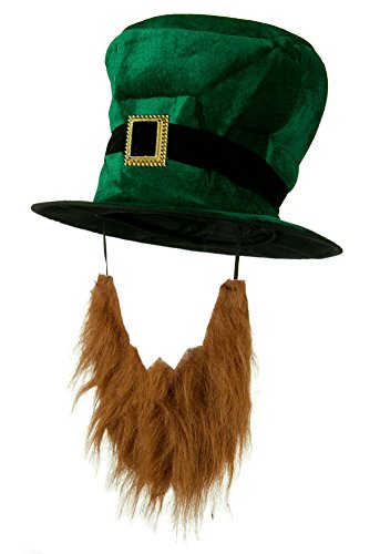 Adult Plush Leprechaun Green Top Hat w/ Buckle Accent & Beard