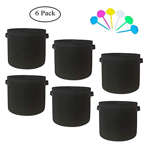 M-H-R Plant Grow Bags 2MM Thicken Fabric Plant Pots with Handles for Potato 6-Pack with 6 Pcs Plant Labels (Black)