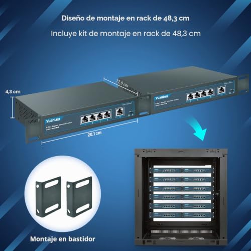 YuanLey 5 Port Gigabit PoE Switch with 4 Port PoE+, 802.3af/at 78W Built-in Power, Fanless, Metal, Unmanaged Plug & Play