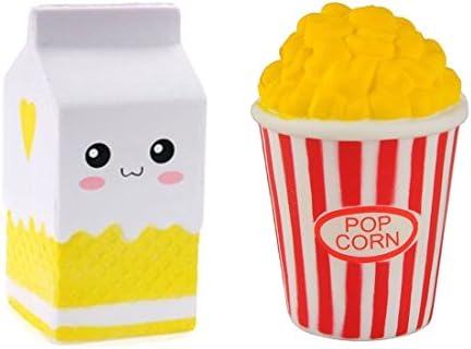 Viccent Pack of 2 Kawaii Slow Rising Squishies Jumbo Milk Bag and Popcorn Cute Scented Simulation Toys Kid Play Gift Stress Relief Toy