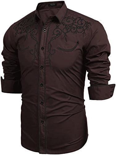 Men's Casual Fashion Long Sleeve Embroidery Slim Fit Dress Shirt Button Downl Shirt