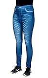 Women's Blue Jean Denim Look Jeggings with Rhinestone Accents by CRUSH