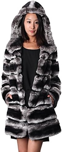 Pulinda Women's Rex Chinchilla Coat With Hood Grey Size US 8