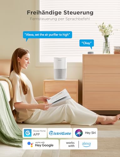GoveeLife Mini Air Purifier for Bedroom, HEPA Smart Filter, Alexa Control for Pet Hair, Odors, Pollen and Smoke, with 3 Speeds, 2 Modes, Timer and Home Scent